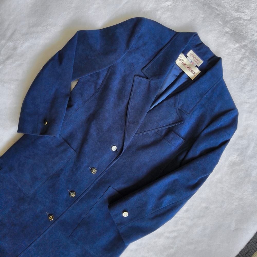 Vintage Count Romi Ultrasuede Trench Coat Womens 12 Blue Longline Lined USA Made